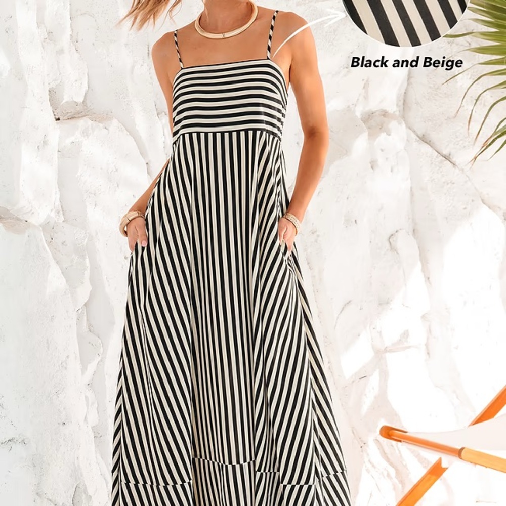 Cupshe Black and Beige Striped Maxi Dress